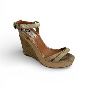 Lanvin Paris Python-Embossed Espadrille Wedges EU 38